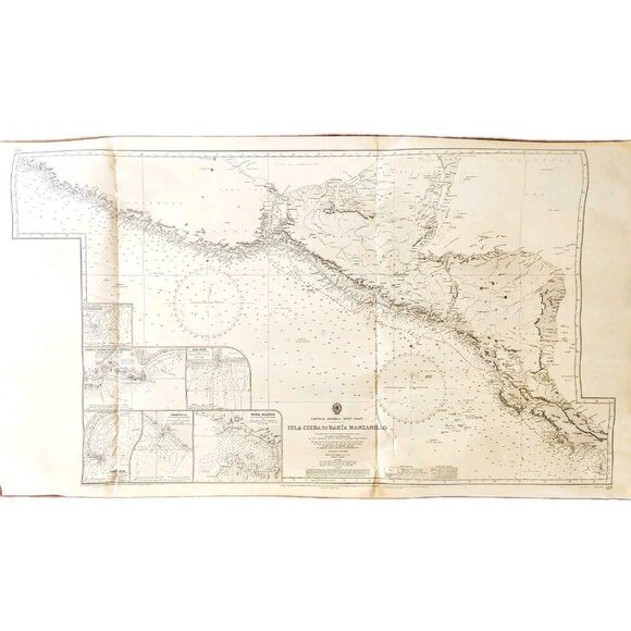 1970 Nautical Ship Map Isla Coiba To Bahia Manzanillo 50"x28" Sailing MAPS - Picture 2 of 9